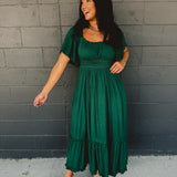 Swiss Dot Flutter Sleeve Maxi Dress - Emerald