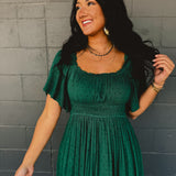 Swiss Dot Flutter Sleeve Maxi Dress - Emerald