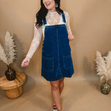 Denim Overall Mini Dress - Medium Wash - Lace and Grace Boutique