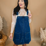 Denim Overall Mini Dress - Medium Wash - Lace and Grace Boutique