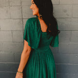 Swiss Dot Flutter Sleeve Maxi Dress - Emerald