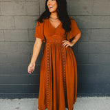 Swiss Dot Lace Maxi Dress - Camel