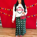 Polka Dot Satin Maxi Skirt - Hunter Green - Lace and Grace Boutique