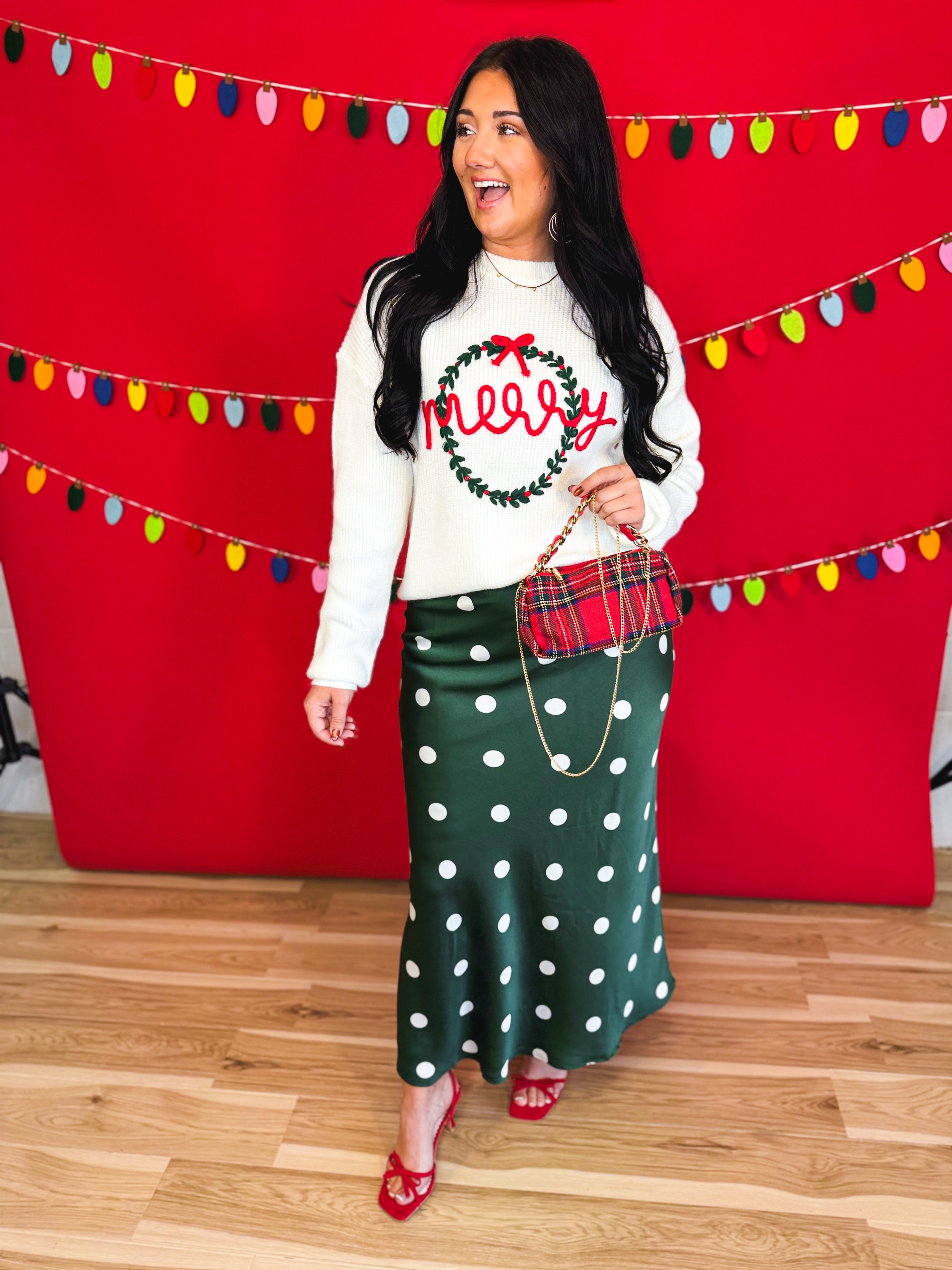 Polka Dot Satin Maxi Skirt - Hunter Green - Lace and Grace Boutique