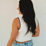 American Flag & Bow Embroidered Tank - Ivory/Navy