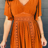 Swiss Dot Lace Maxi Dress - Camel