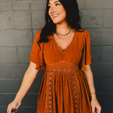 Swiss Dot Lace Maxi Dress - Camel