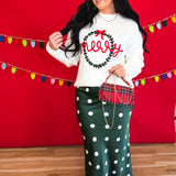 Merry Wreath Knit Sweater - White - Lace and Grace Boutique