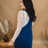 Denim Overall Mini Dress - Medium Wash - Lace and Grace Boutique