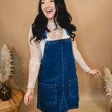Denim Overall Mini Dress - Medium Wash - Lace and Grace Boutique
