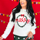 Merry Wreath Knit Sweater - White - Lace and Grace Boutique