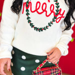 Merry Wreath Knit Sweater - White - Lace and Grace Boutique