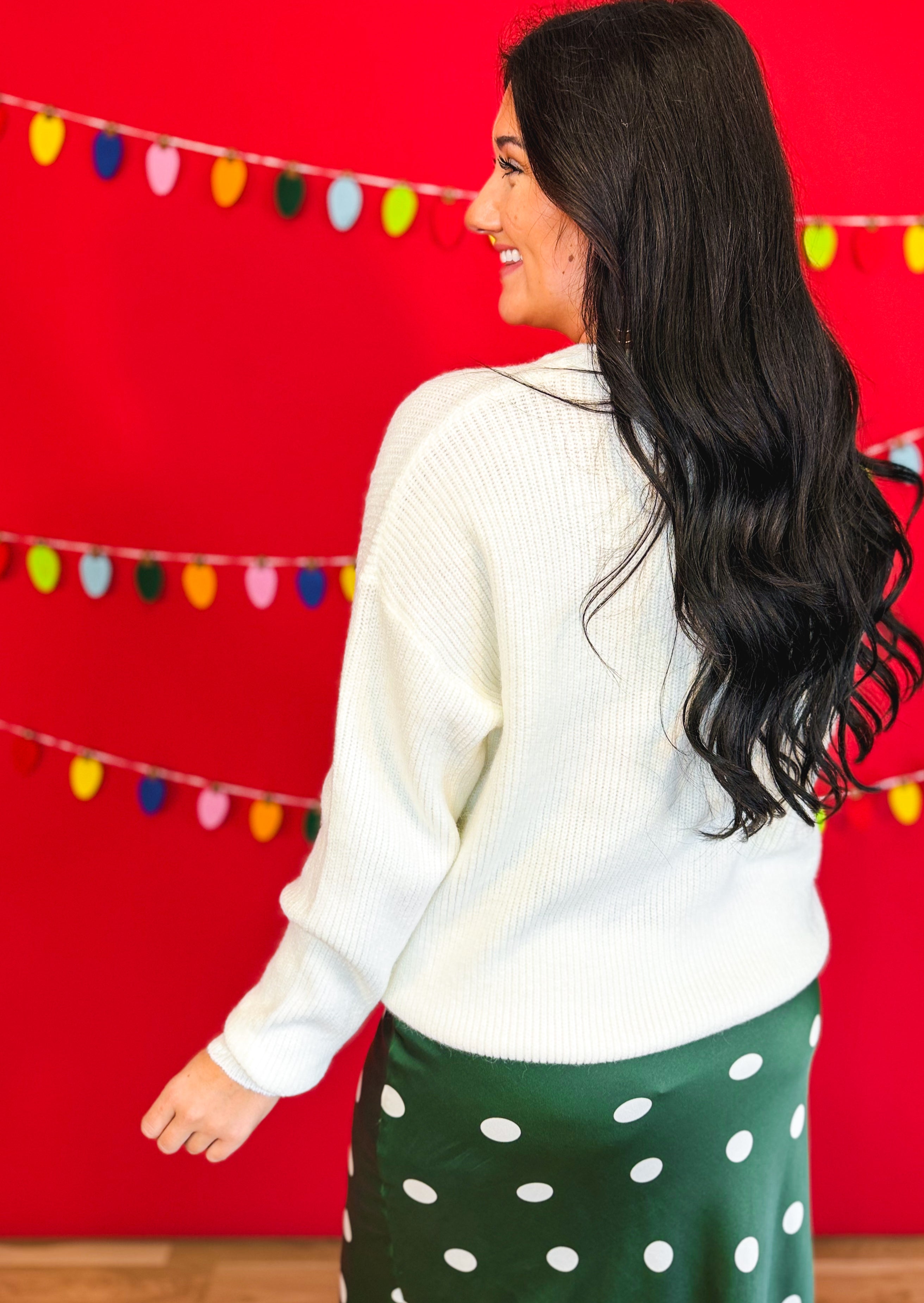 Merry Wreath Knit Sweater - White - Lace and Grace Boutique