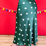 Polka Dot Satin Maxi Skirt - Hunter Green - Lace and Grace Boutique