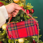Christmas Plaid Gold Accent Handle Bag - Red - Lace and Grace Boutique