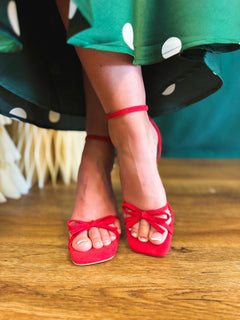 The Sylvie Velvet Bow Stiletto - Red - Lace and Grace Boutique