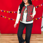 Christmas Plaid Ruffle Hem Quilted Button Up Vest - Red - Lace and Grace Boutique