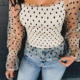 Dotted Mesh Sleeve Top - Cream