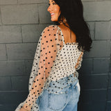 Dotted Mesh Sleeve Top - Cream