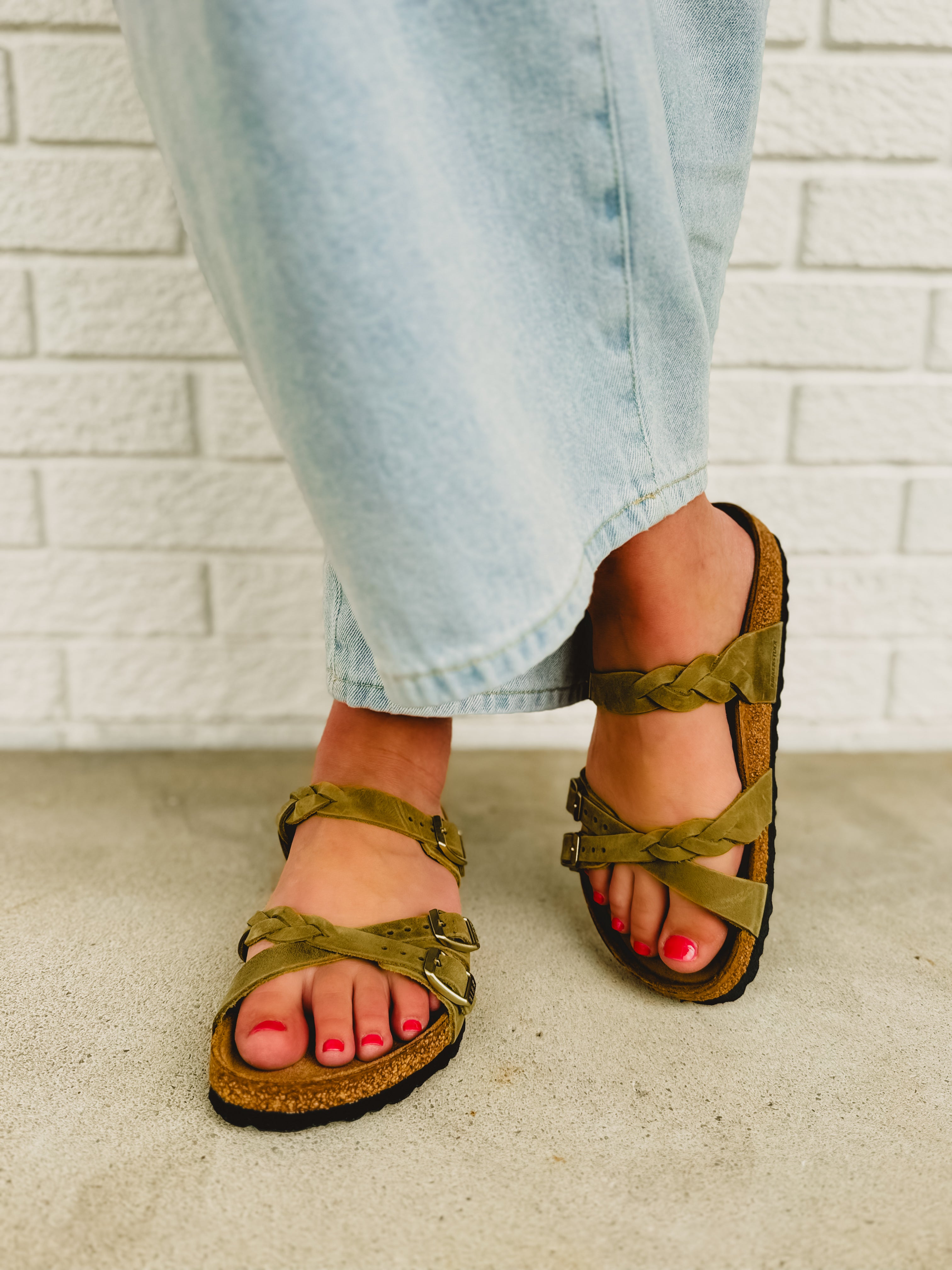 Birkenstock Franca Braided Sandal - Olive Green - Lace and Grace Boutique