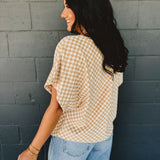 Checkered Dolman Sleeve Top - Almond