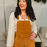 Corduroy Mineral Washed Flare Overall - Camel
