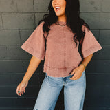Denim Back Tie Detail Blouse - Dried Rose