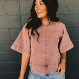 Denim Back Tie Detail Blouse - Dried Rose