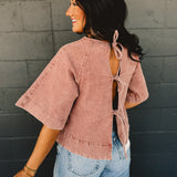 Denim Back Tie Detail Blouse - Dried Rose
