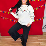 Sequin Christmas Lights Crewneck Knit Sweater - Cream - Lace and Grace Boutique