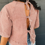 Denim Back Tie Detail Blouse - Dried Rose