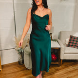 Washed Satin Cami Midi Dress - Emerald