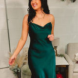 Washed Satin Cami Midi Dress - Emerald