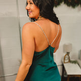 Washed Satin Cami Midi Dress - Emerald