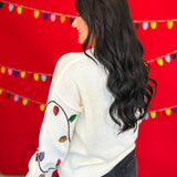 Sequin Christmas Lights Crewneck Knit Sweater - Cream - Lace and Grace Boutique