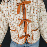 Quilted Bow Tie Puffer Jacket - Cream Multi