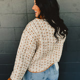 Quilted Bow Tie Puffer Jacket - Cream Multi