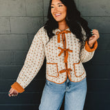 Quilted Bow Tie Puffer Jacket - Cream Multi