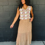 Knitted Lace Godet Maxi Skirt - Taupe