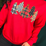 Christmas Plaid & Sequin Trees Pullover Top - Red - Lace and Grace Boutique