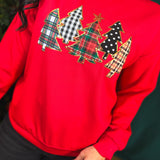 Christmas Plaid & Sequin Trees Pullover Top - Red - Lace and Grace Boutique