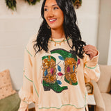 Sequin Western Boots In Lights Long Sleeve Top - Ivory - Lace and Grace Boutique