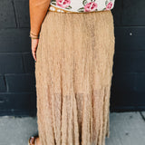 Knitted Lace Godet Maxi Skirt - Taupe