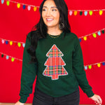 Plaid Christmas Tree Crewneck Sweatshirt - Forest Green - Lace and Grace Boutique