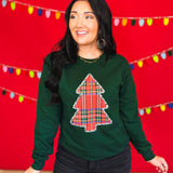 Plaid Christmas Tree Crewneck Sweatshirt - Forest Green - Lace and Grace Boutique