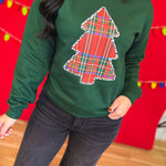 Plaid Christmas Tree Crewneck Sweatshirt - Forest Green - Lace and Grace Boutique