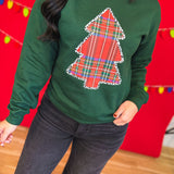 Plaid Christmas Tree Crewneck Sweatshirt - Forest Green - Lace and Grace Boutique