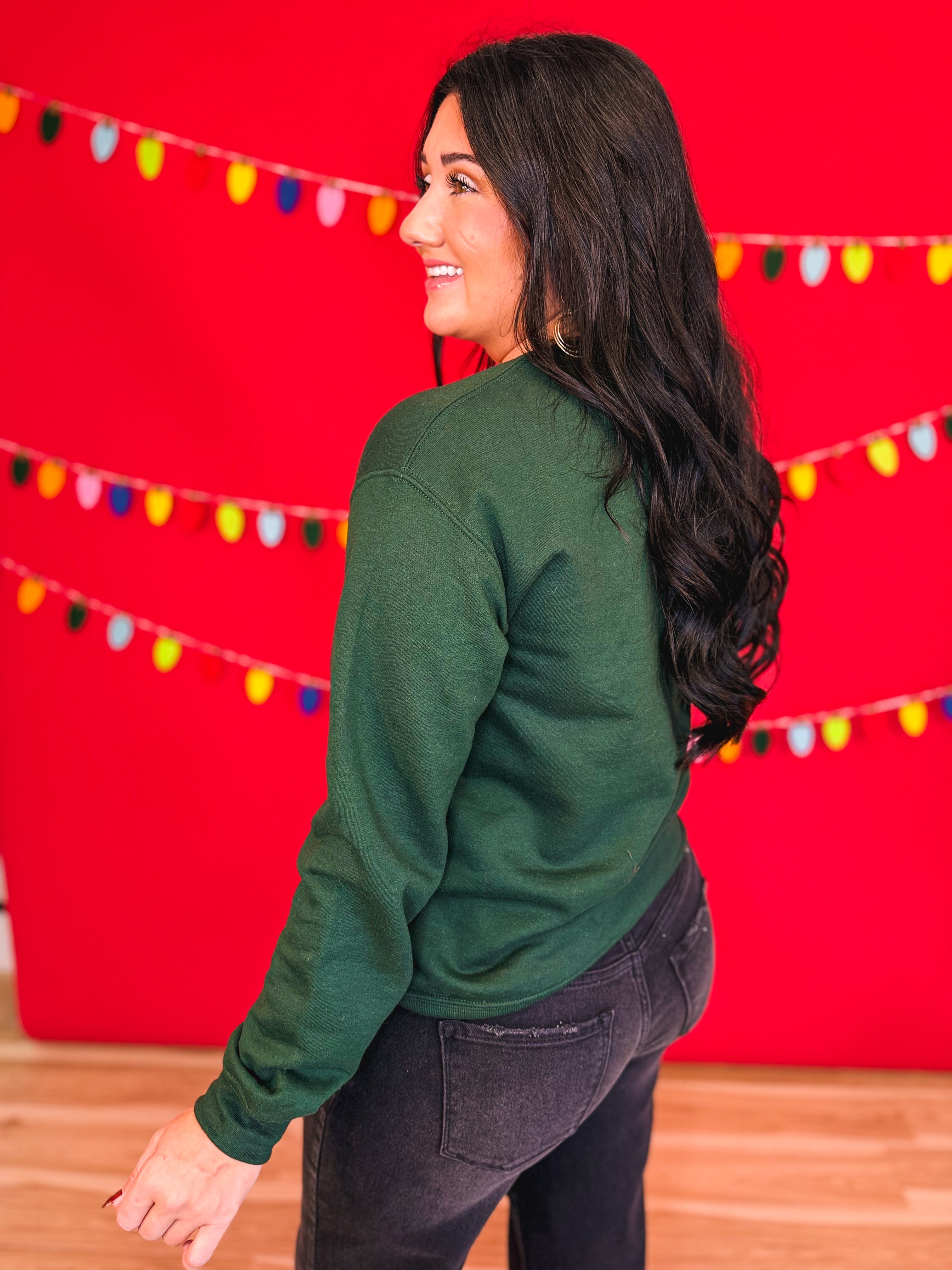 Plaid Christmas Tree Crewneck Sweatshirt - Forest Green - Lace and Grace Boutique