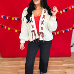 Laced Plaid Ribbon Chunky Knit Cardigan - Cream - Lace and Grace Boutique