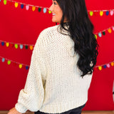 Laced Plaid Ribbon Chunky Knit Cardigan - Cream - Lace and Grace Boutique